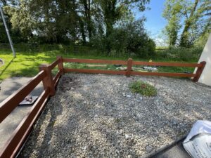 Fully restored timber fence with new posts, rails and wood stain completed in Carlow